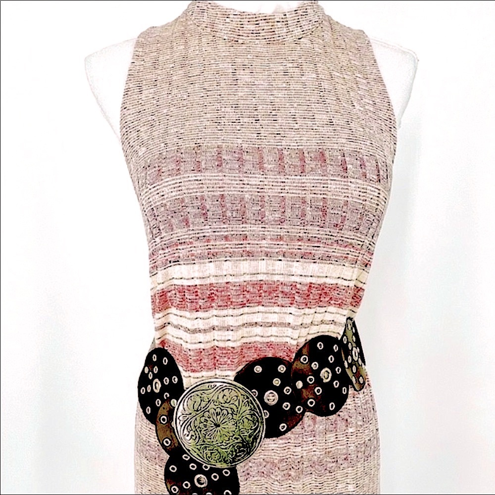 Anthropologie boho marbled A line mockneck dress L